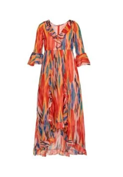 Estampado Con Volantes - Vestido Largo - Naranja -Tienda barata Ulla Popken 239c800000214ed589bfd27d93da33a0