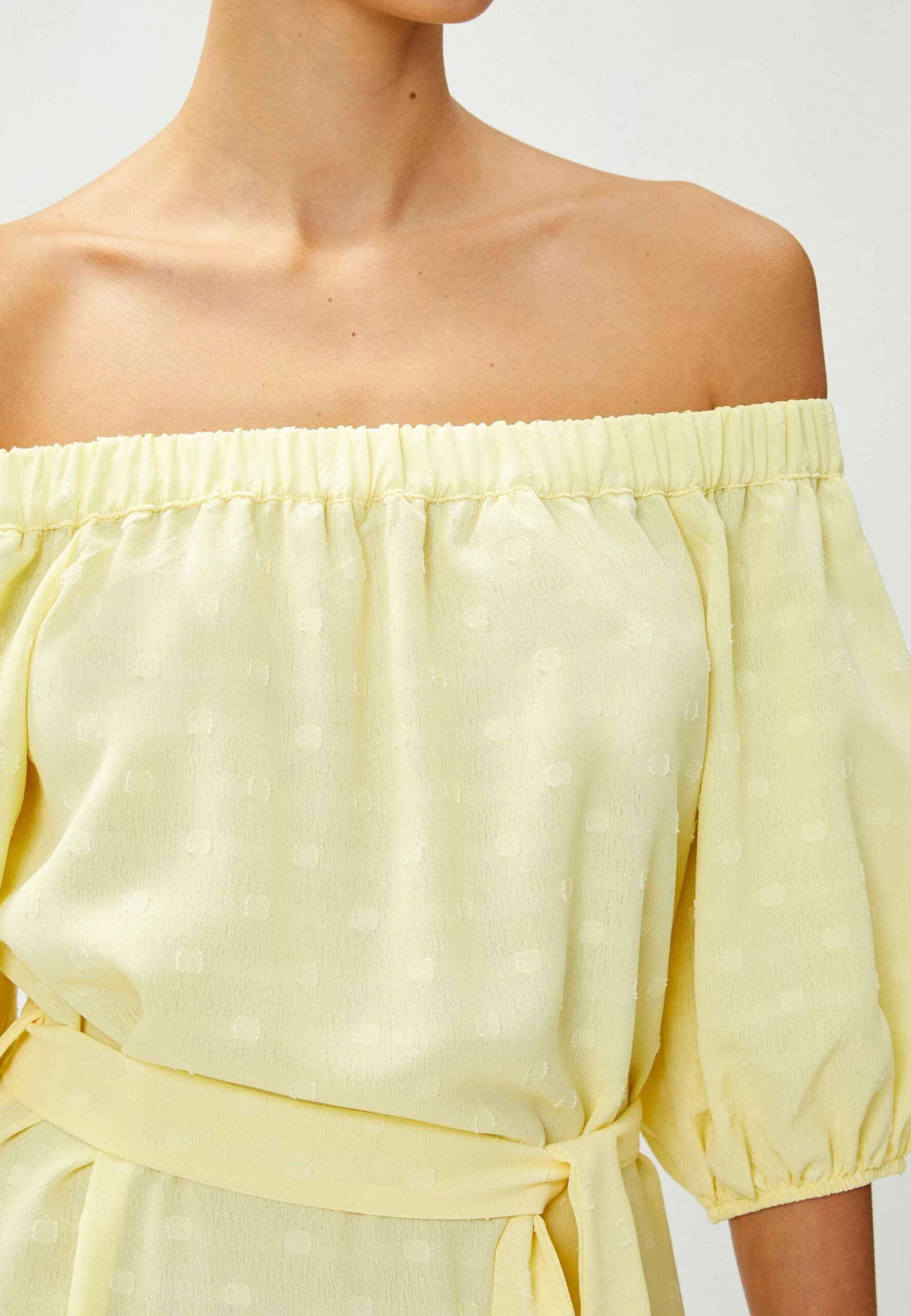 Koton Off The Shoulder Belted - Vestido Largo - Yellow 7 Koton Off The Shoulder Belted - Vestido Largo - Yellow - Imagen 5