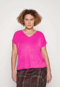 Vero Moda Curve Vmaya Ss V-Neck Vma Noos Curve - Camiseta Básica - Pink Yarrow