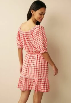 Next Puff Sleeve Mix Mini Standard - Vestido Informal - Red White Check -Tienda barata Ulla Popken 3437d0ad323243e69846d14db7db76ea