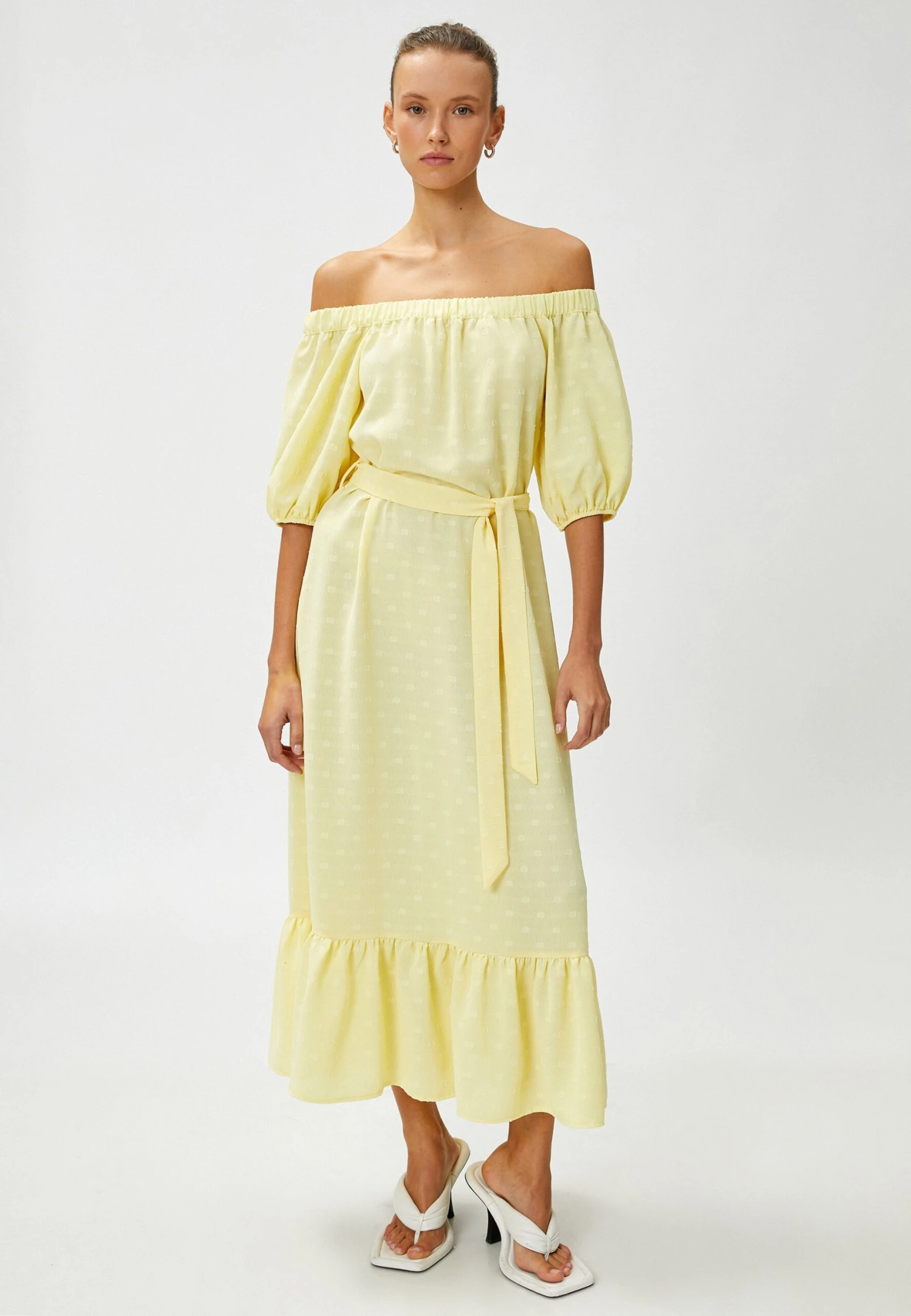 Koton Off The Shoulder Belted - Vestido Largo - Yellow 3 Koton Off The Shoulder Belted - Vestido Largo - Yellow