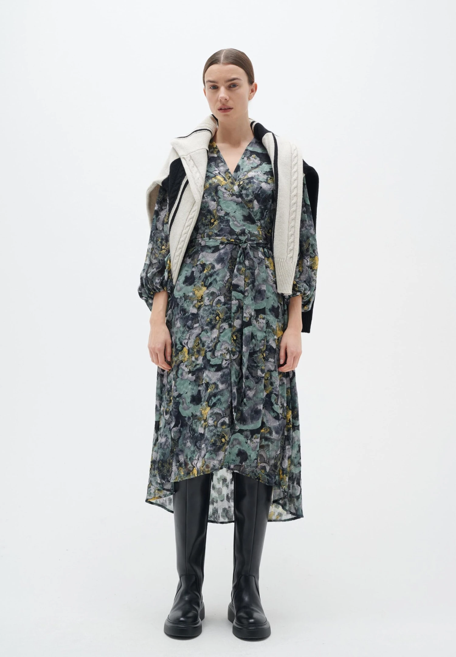 InWear Basiraiw Wrap - Vestido Informal - Green Marble Flower 3 InWear Basiraiw Wrap - Vestido Informal - Green Marble Flower