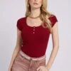 Guess Es Ss Karlee Jewel Btn Henley - Camiseta Básica - Rot -Tienda barata Ulla Popken 52967512970546299d9cb112b8f851a7