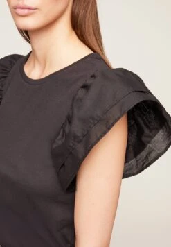 With Ruching Sleeves - Camiseta Básica - Nero -Tienda barata Ulla Popken 6dbe4e41777942e6a9a92afc5600e113