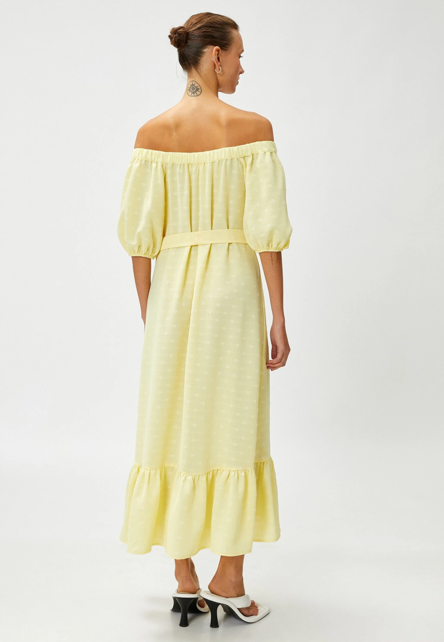 Koton Off The Shoulder Belted - Vestido Largo - Yellow 5 Koton Off The Shoulder Belted - Vestido Largo - Yellow - Imagen 3