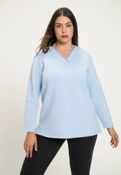 Ulla Popken Chain Detail V Neck Stretch- Sudadera - Ice Blue