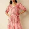 Next Puff Sleeve Mix Mini Standard - Vestido Informal - Red White Check -Tienda barata Ulla Popken 90b64b5e38b9497784e3766fd849dc12