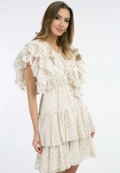 Faina Rüschen Minya - Vestido Informal - Wollweiss Mit Goldenen Punkten