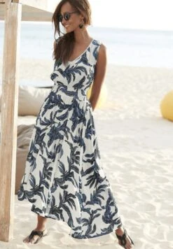 S.Oliver Vestido Largo - Sand/Schwarz Bedruckt