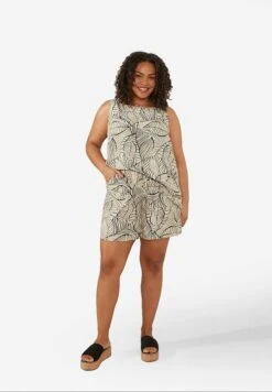 Stone Palm Print - Shorts - Brown