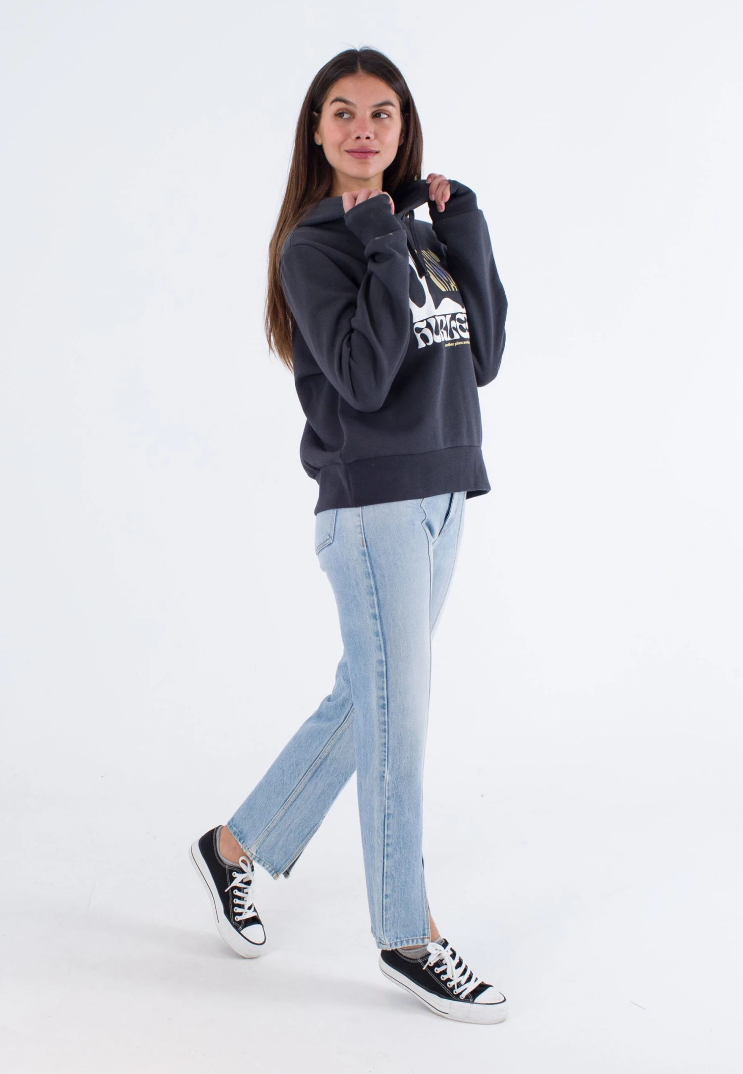 HURLEY Another Time Cropped Raglan Sleeves - Jersey Con Capucha - Dk Stone Grey 4 HURLEY Another Time Cropped Raglan Sleeves - Jersey Con Capucha - Dk Stone Grey - Imagen 2