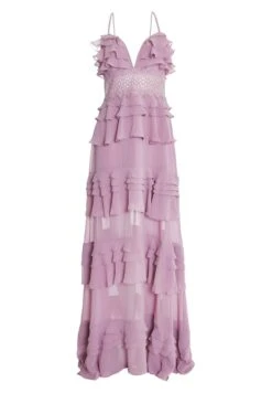 The Sophia Watercolour Plunge Front Tiered Ruffle Max - Vestido De Fiesta - Orchid