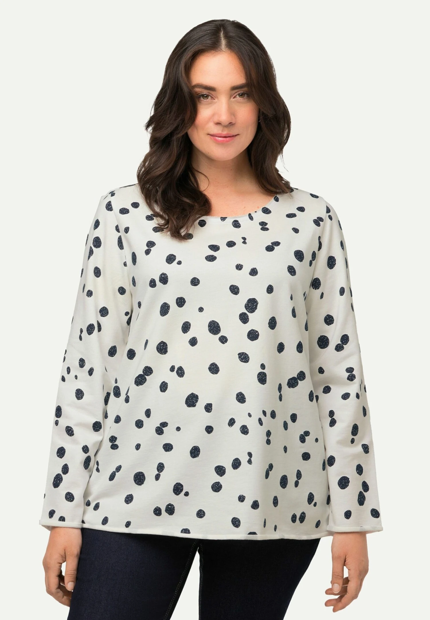 Ulla Popken Punkte Offenkantig Rundhals - Camiseta De Manga Larga - Offwhite 3 Ulla Popken Punkte Offenkantig Rundhals - Camiseta De Manga Larga - Offwhite
