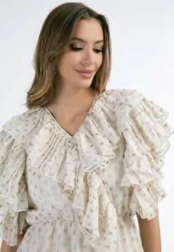 Faina Rüschen Minya - Vestido Informal - Wollweiss Mit Goldenen Punkten -Tienda barata Ulla Popken d08d6739a9414b53a91d1c2ac94bb732