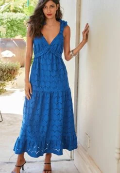 Next Tie Shoulder Broderie Standard - Vestido Largo - Cobalt Blue