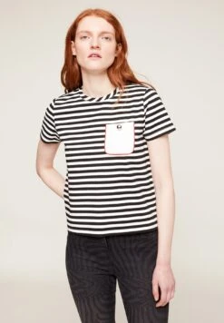 Boxy A Righe Con Tasca - Camiseta Estampada - Nero